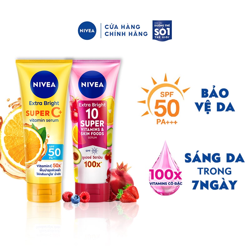 Bộ Đôi Serum Dưỡng Thể NIVEA Vitamin Ngày & Đêm Dưỡng Sáng Da Hiệu Quả: Vitamin Super C+ & 10 Super