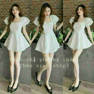 Set đầm nữ thời trang mặc đi chơi chất vải gấm ngắn tay hở lưng có kèm quần