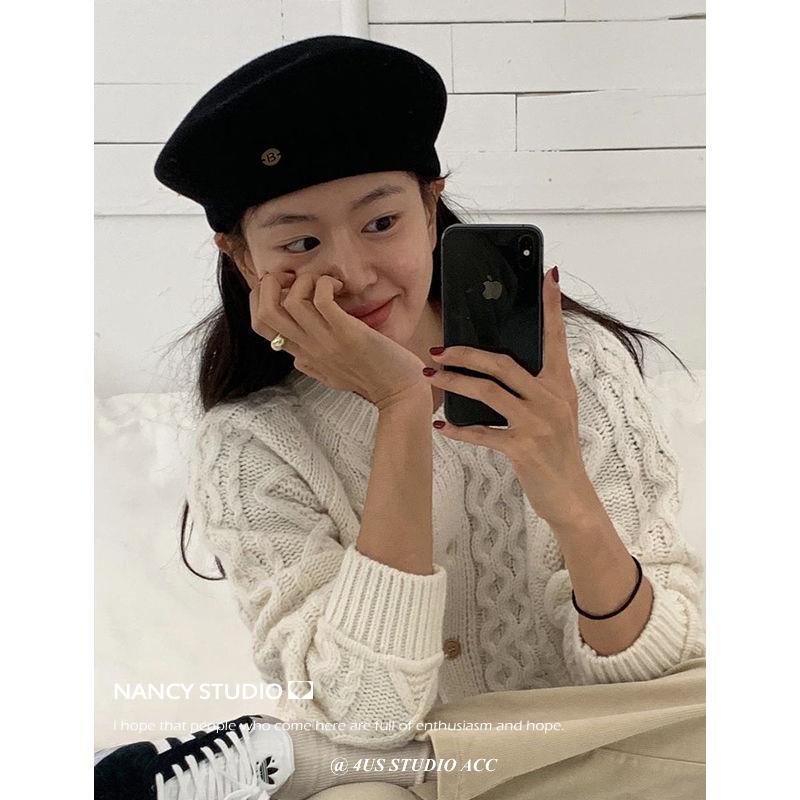 Mũ beret Len Màu Đen Dễ Phối Đồ Thời Trang Mùa Thu Đông Theo Phong Cách Hàn Quốc Cho Nữ