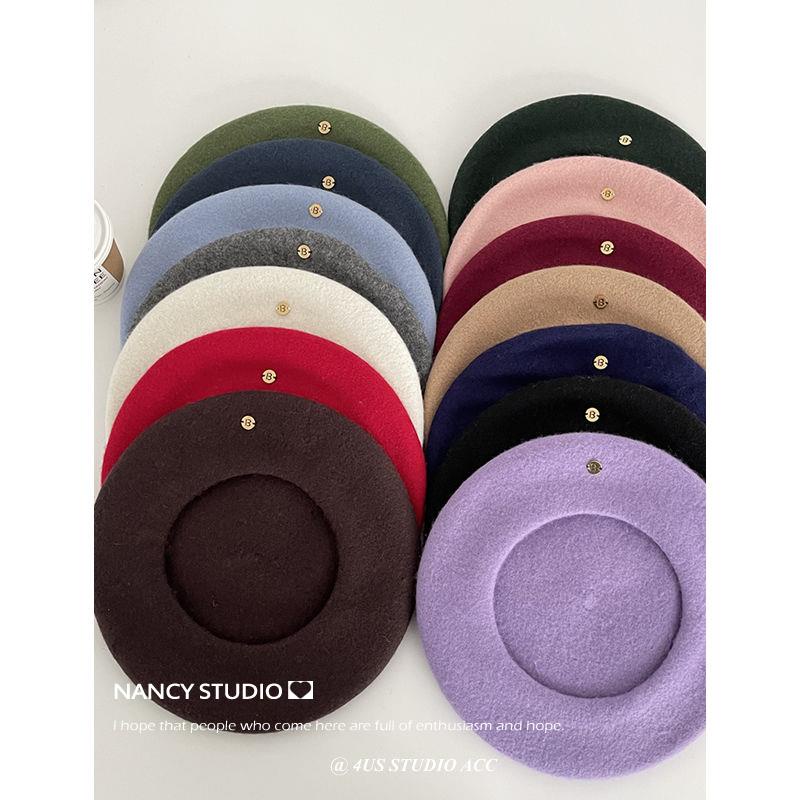 Mũ beret Len Màu Đen Dễ Phối Đồ Thời Trang Mùa Thu Đông Theo Phong Cách Hàn Quốc Cho Nữ