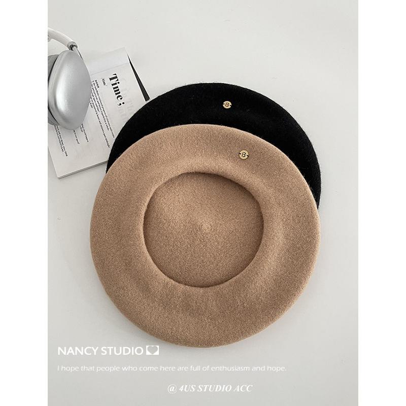 Mũ beret Len Màu Đen Dễ Phối Đồ Thời Trang Mùa Thu Đông Theo Phong Cách Hàn Quốc Cho Nữ