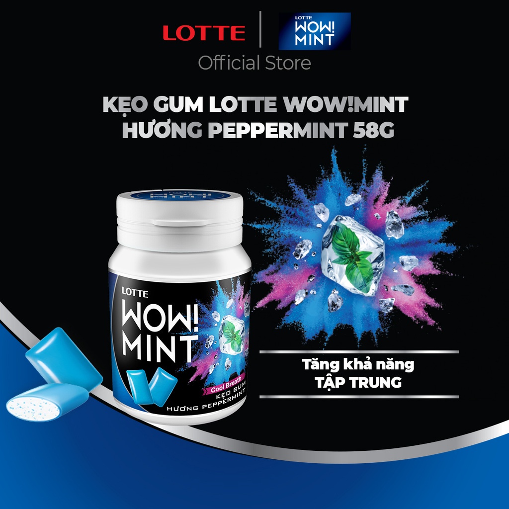 Combo 6 hũ Kẹo gum Lotte WOW!MINT hương Peppermint 58 g