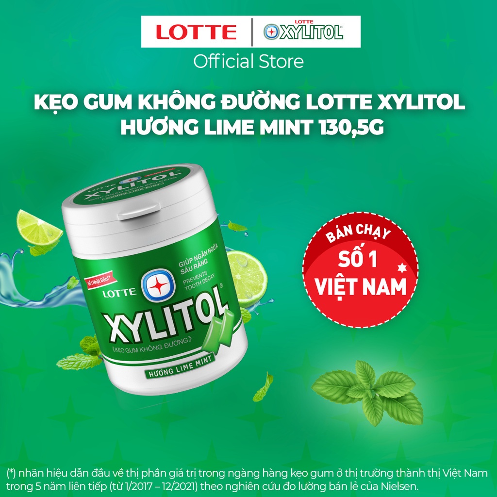 Combo 6 hũ Kẹo Gum không đường Lotte Xylitol - Hương Lime Mint 130,5 g