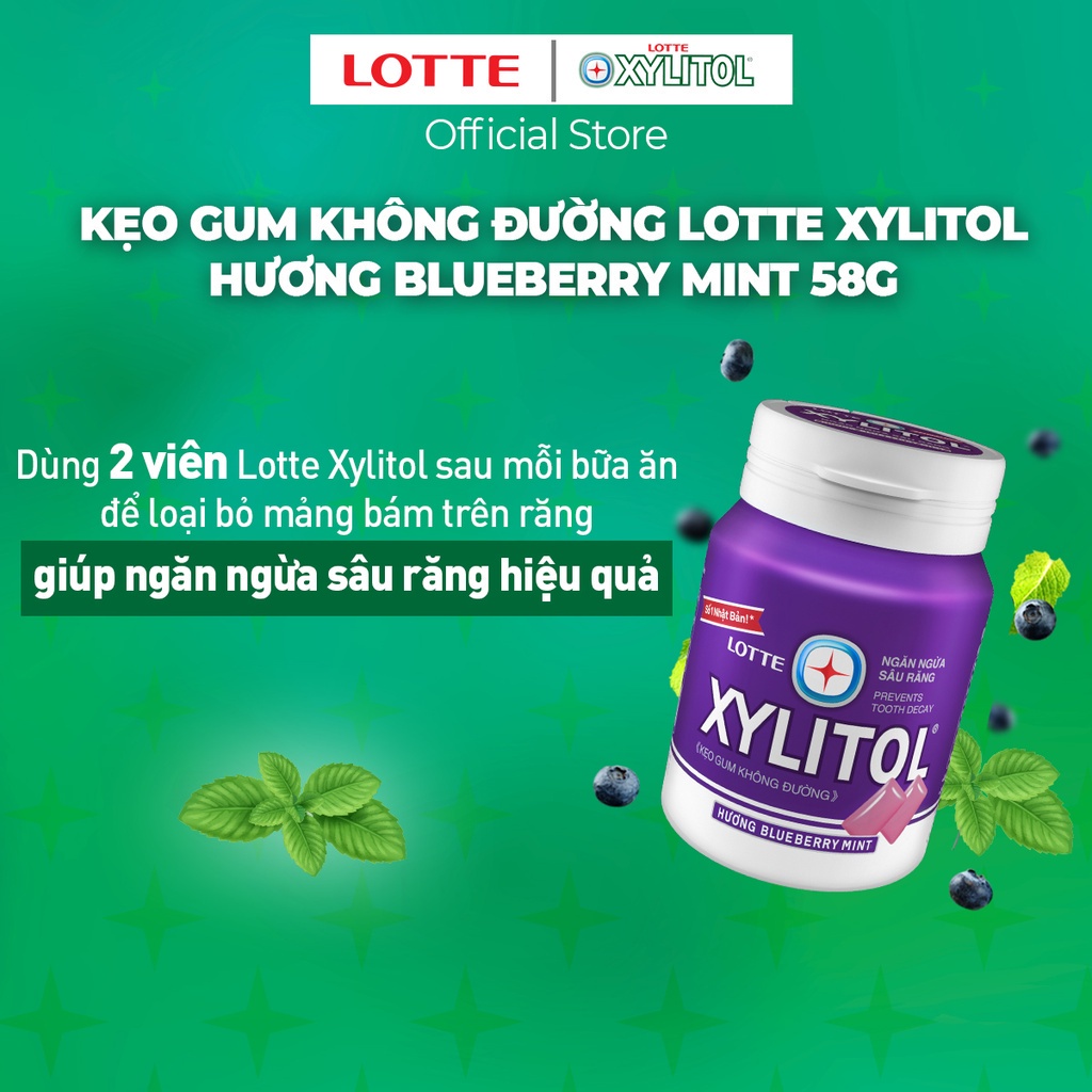 Combo 6 Kẹo Gum không đường Lotte Xylitol - Hương Blueberry Mint 55.1g/hũ