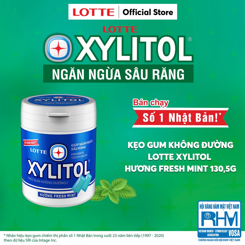 Combo 6 hũ Kẹo Gum không đường Lotte Xylitol - Hương Fresh Mint 130,5 g