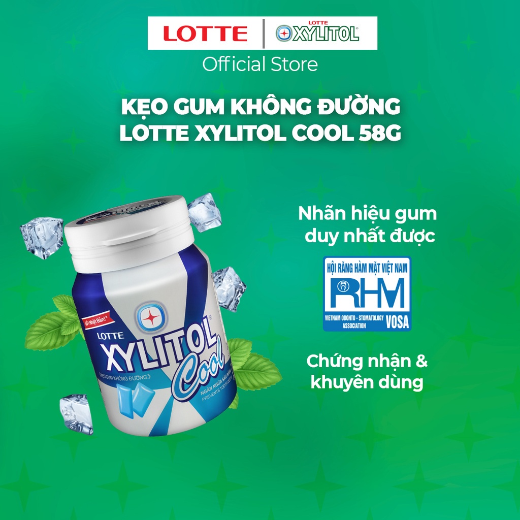 (Combo 6 hũ) Kẹo gum không đường Lotte Xylitol Cool 55.1 g/hũ