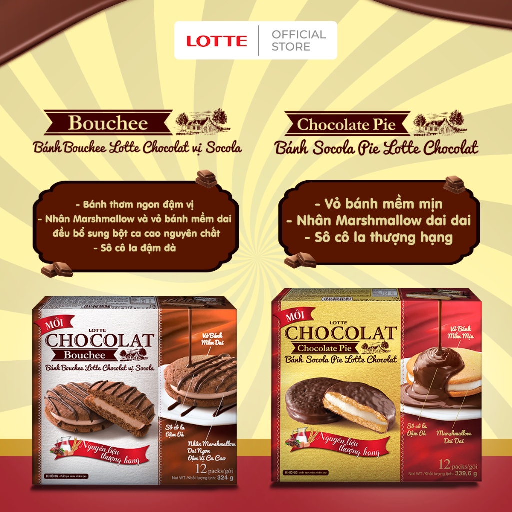 Bánh Lotte Chocolat Pie vị Socola & Bánh Chocolat Bouchee hộp 6 cái & hộp 12 cái