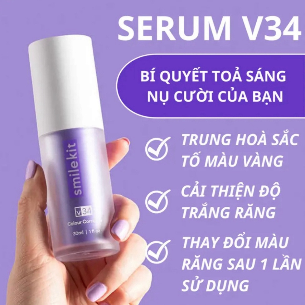 Serum Làm Trắng Răng Tại Nhà SMILEKIT V34 30ml Kem Tẩy Trắng Răng An Toàn