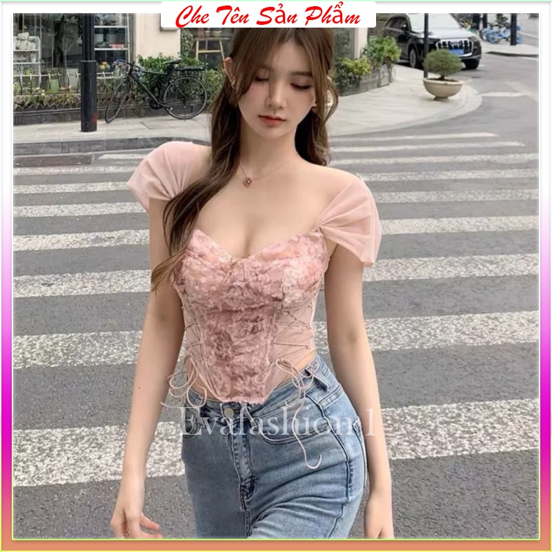 Áo corset thêu hoa Vai bèo thời trang cao cấp 2023