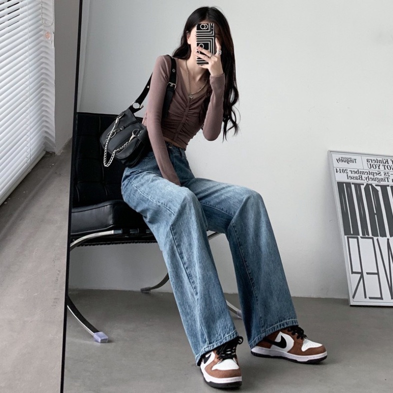 Quần bò jean ống rộng suông xuông nữ jeans cạp cao phong cách jeanshop | BigBuy360 - bigbuy360.vn