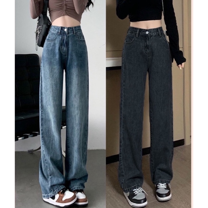 Quần bò jean ống rộng suông xuông nữ jeans cạp cao phong cách jeanshop | BigBuy360 - bigbuy360.vn