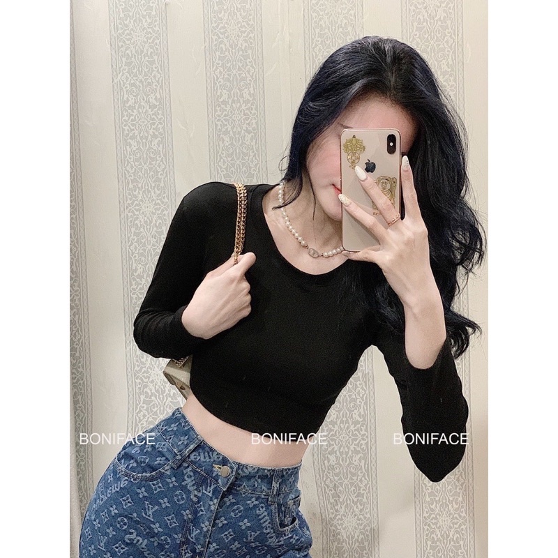 áo thun gân cổ tròn tay dài