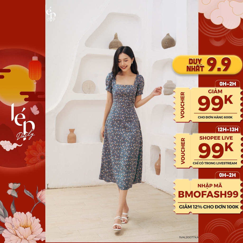 Váy cổ vuông cúc dừa Lep' 1VALJ0077XA