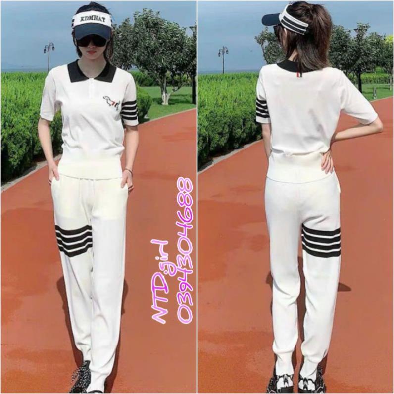 [070923] Hàng nhập - Set bộ nữ len gồm quần dài và áo tay ngắn, sét đồ thời trang thu đông Quảng Châu jogger style