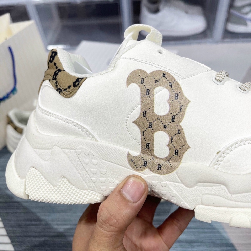 Giày MLB Chunky Mono Heel Boston Red Sox, Giày MLB NY trắng chữ vàng bản đế tách cao cấp full phụ kiện