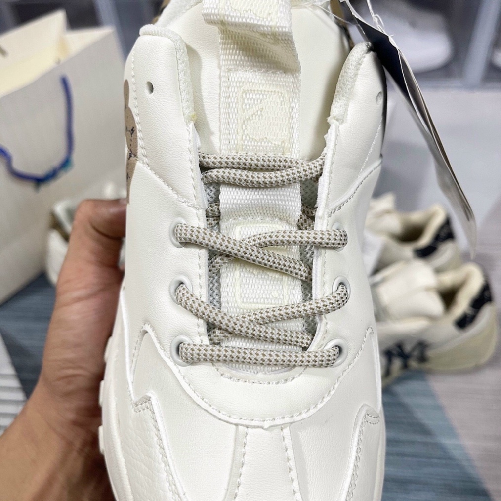 Giày MLB Chunky Mono Heel Boston Red Sox, Giày MLB NY trắng chữ vàng bản đế tách cao cấp full phụ kiện