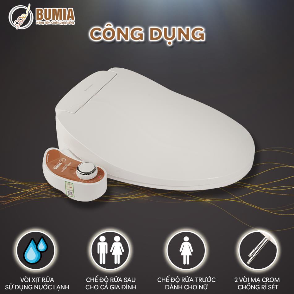Nắp bồn cầu thông minh Bumia bidet, mã sản phẩm BM-01V, xịt rửa hậu môn và xịt rửa phụ khoa cho phụ nữ