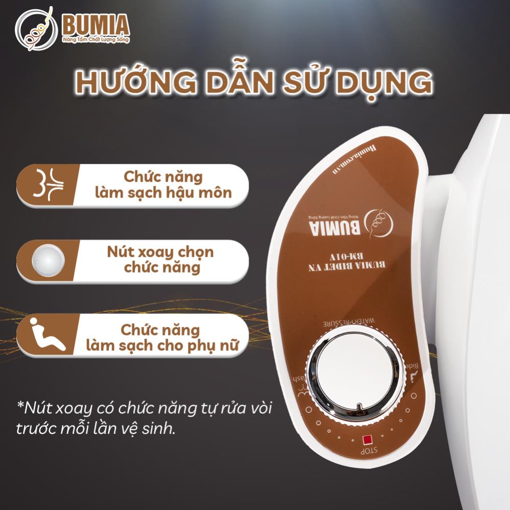 Nắp bồn cầu thông minh Bumia bidet, mã sản phẩm BM-01V, xịt rửa hậu môn và xịt rửa phụ khoa cho phụ nữ