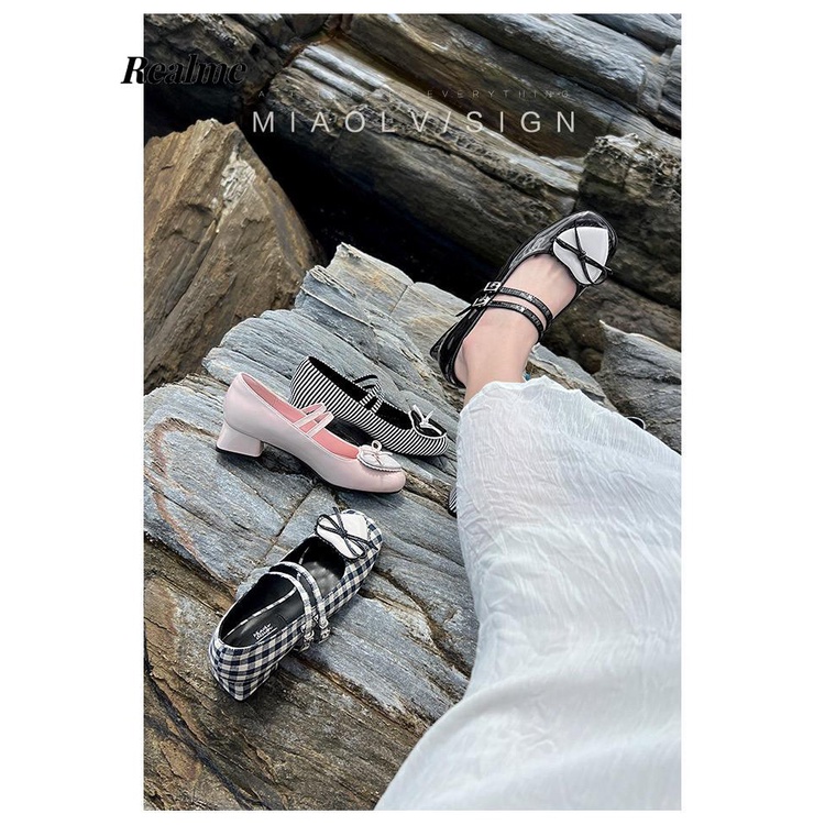 Giày mary jane Gót Dày Bằng Chất Liệu Da Thời Trang Mùa Hè 2023 Dành Cho Nữ