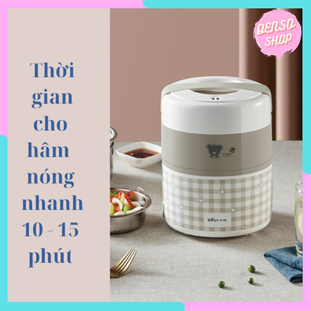 Hộp cơm cắm điện Bear DFH-A20D1, 2.0 lít,  inox 304, nấu chín cơm, hâm nóng, giữ nhiệt, hộp cơm văn phòng, cặp lồng điện