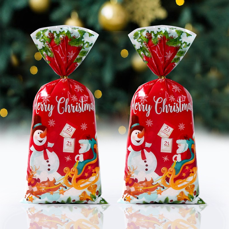 Set 25 / 50 / 100 Túi Nhựa Đựng Bánh Kẹo Họa Tiết Giáng Sinh Hoạt Hình Dễ Thương