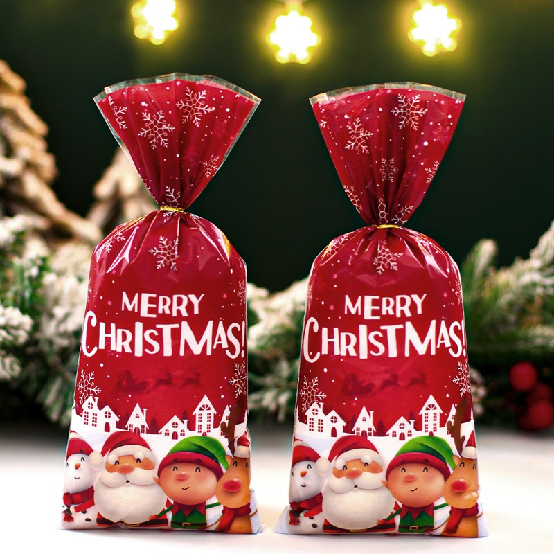 Set 25 / 50 / 100 Túi Nhựa Đựng Bánh Kẹo Họa Tiết Giáng Sinh Hoạt Hình Dễ Thương