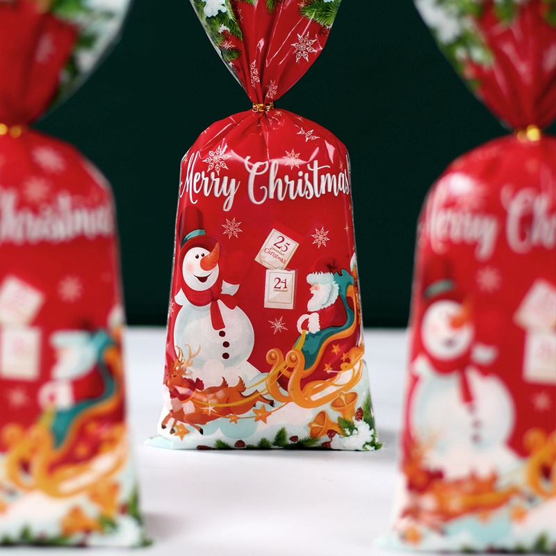Set 25 / 50 / 100 Túi Nhựa Đựng Bánh Kẹo Họa Tiết Giáng Sinh Hoạt Hình Dễ Thương