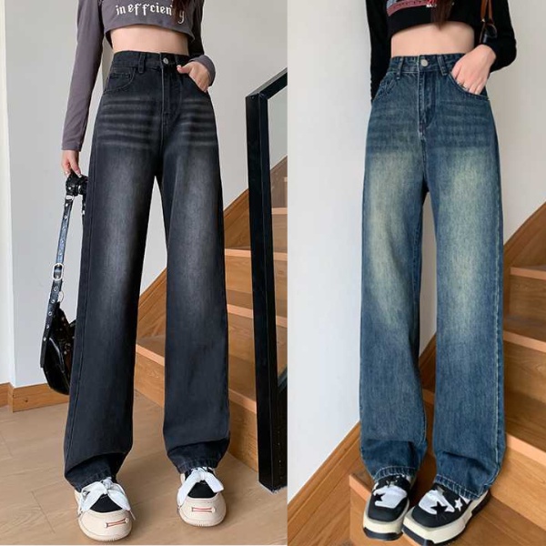 Quần Jeans Nữ Lưng Cao Dáng Suông Ống Rộng TDSHOPNT, Quần Bò Vải Denim Cực Chất Màu Xanh Dơ cạp cao Phong Cách Hàn Quốc
