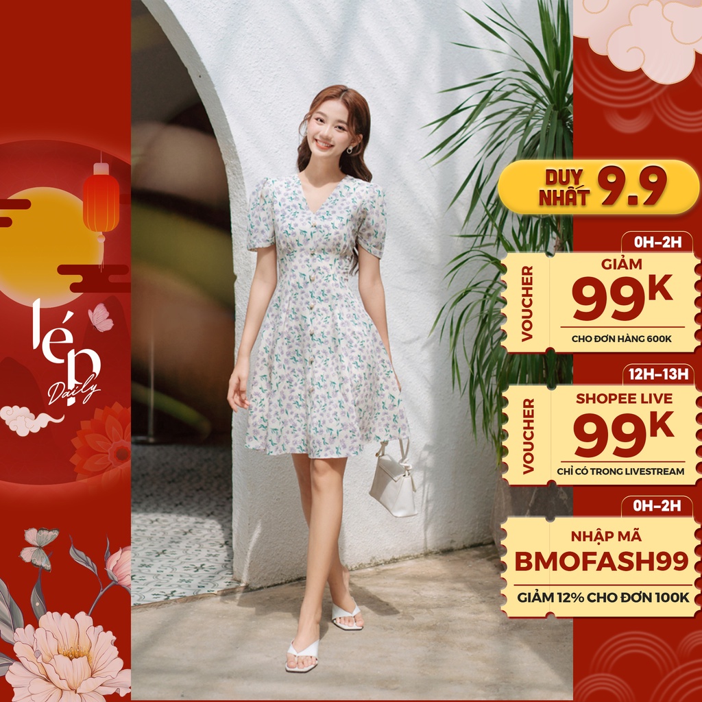 Váy hoa nhí cổ V kiểu dáng xoè mini Lep' DS02V102432W2