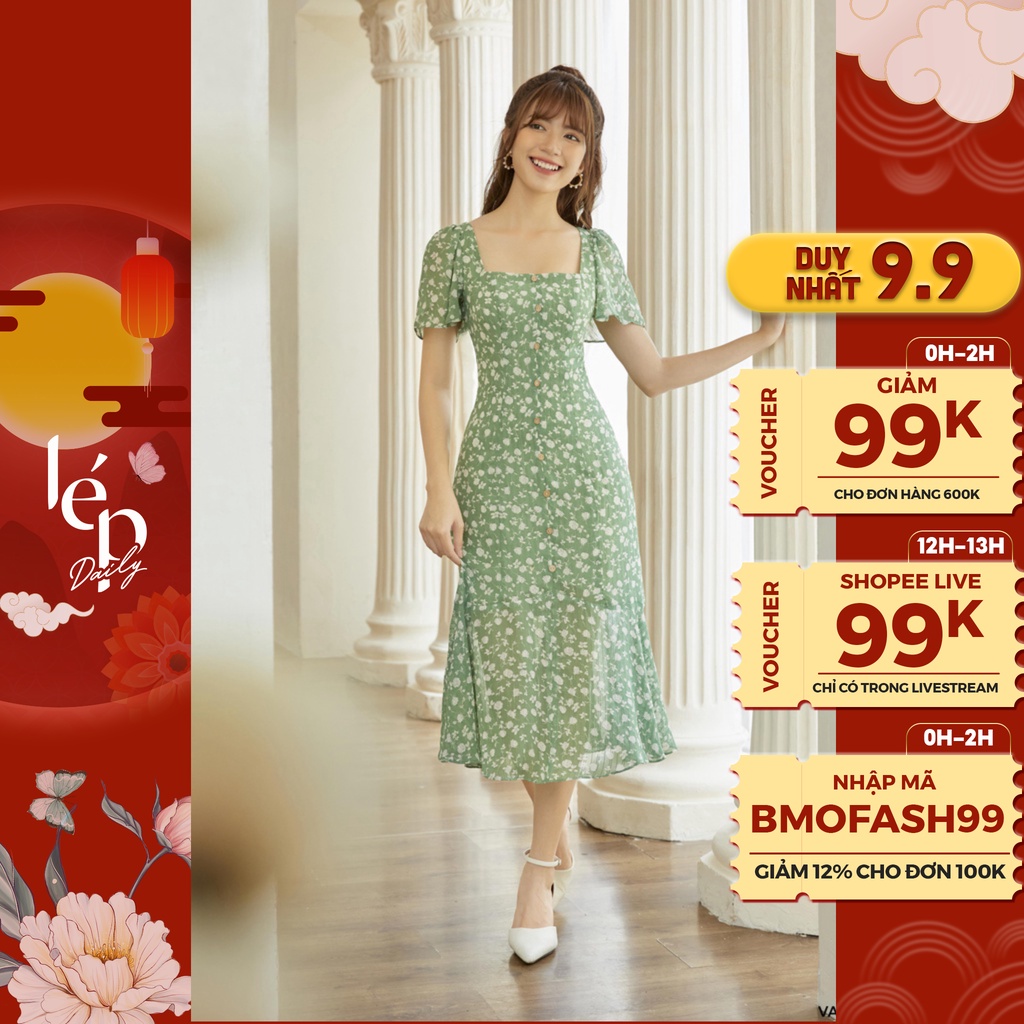 Váy cổ vuông bèo tròn 1VA599XT Lep'