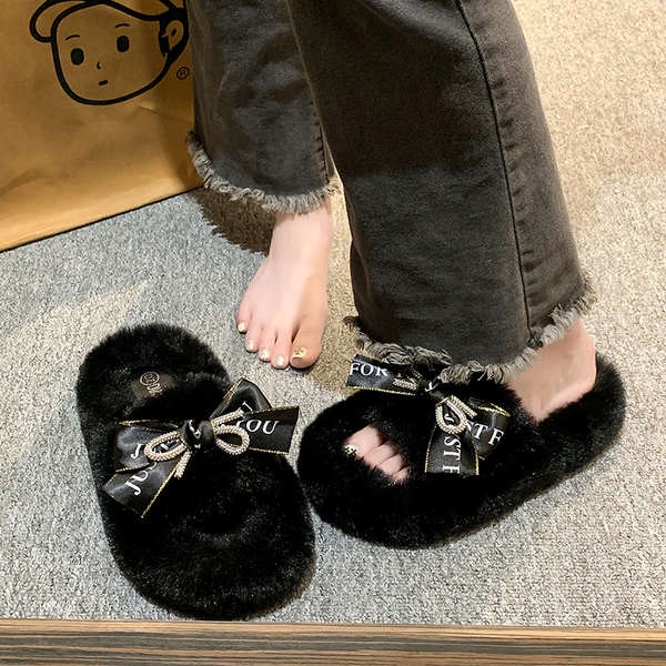 Dép cotton Đế Dày Phối Lông Xinh Xắn Dành Cho Nữ