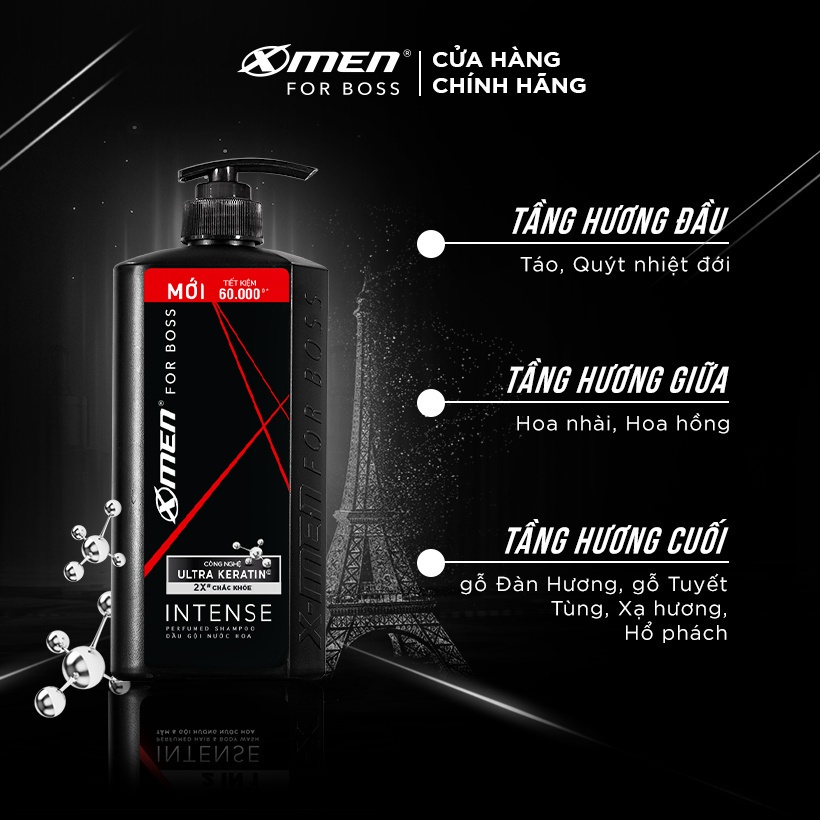 Combo Dầu gội - Sữa tắm X-men For Boss Intense hương trầm ấm 380g/Chai