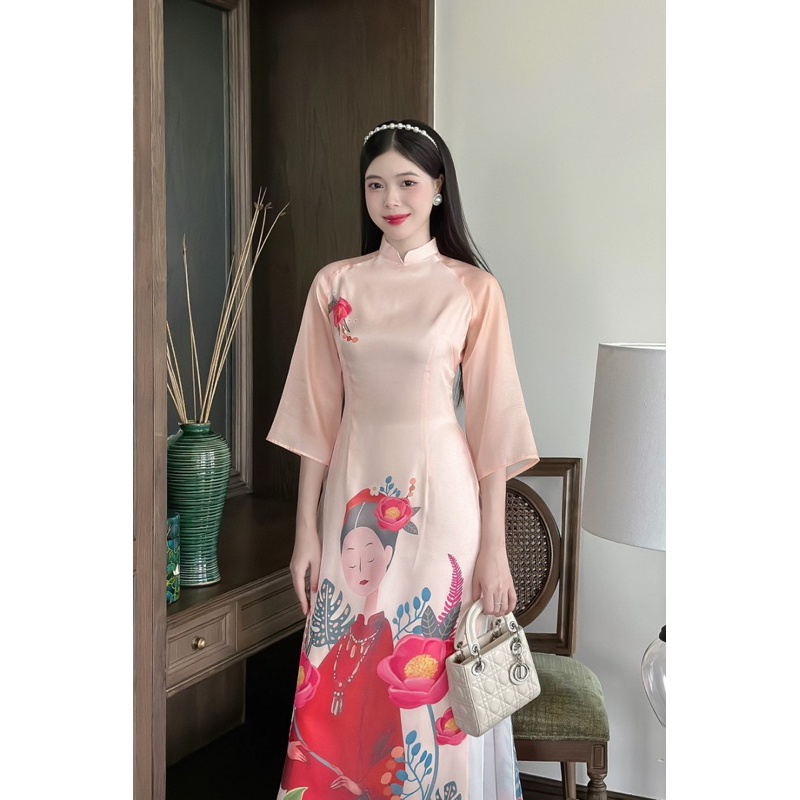 Áo dài cách tân nữ in hoa cao cấp - CTT14