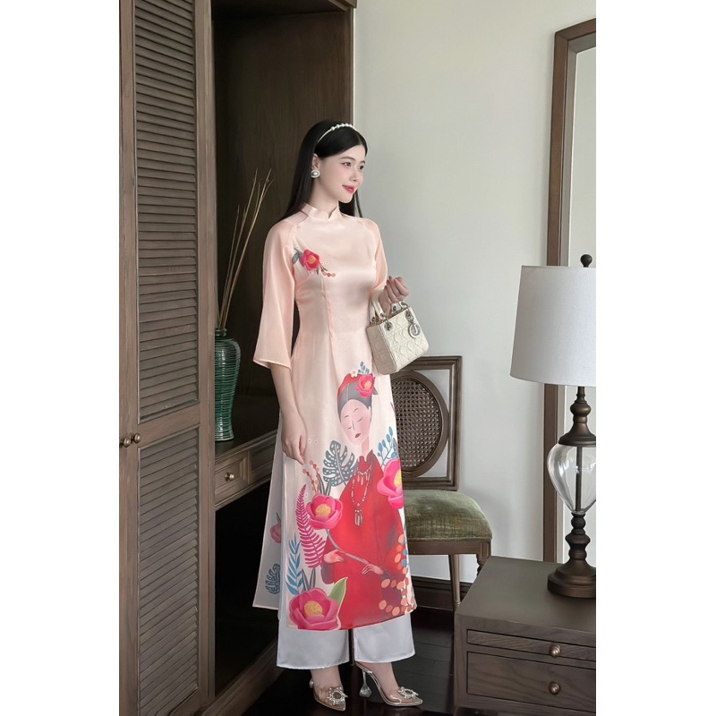 Áo dài cách tân nữ in hoa cao cấp - CTT14