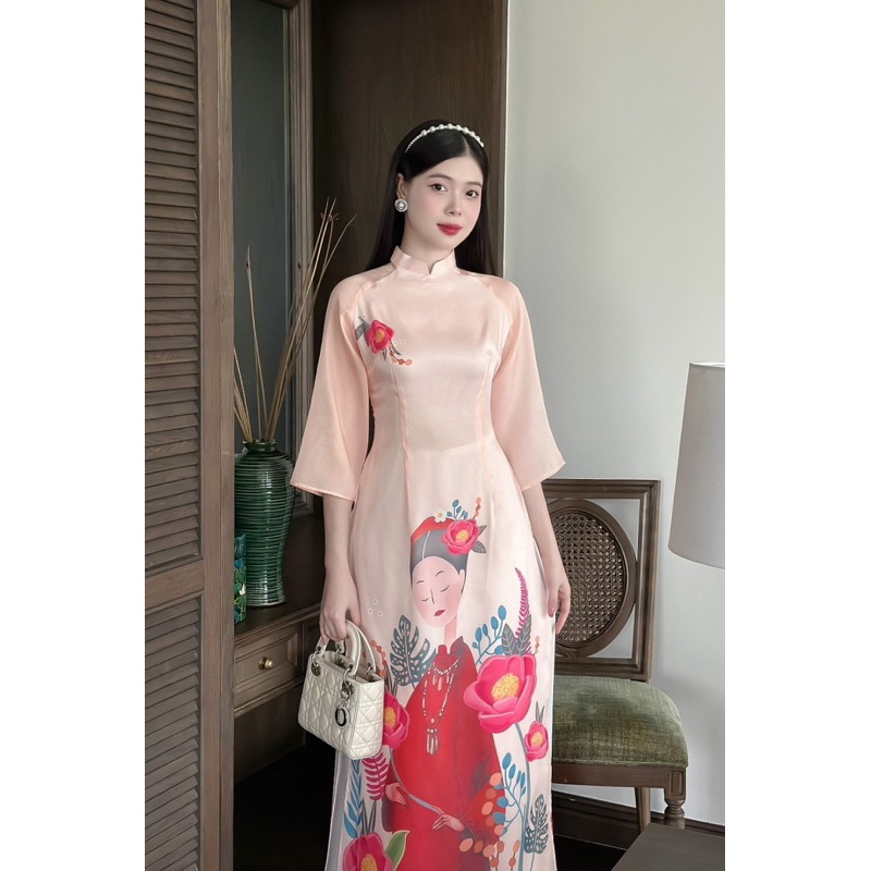 Áo dài cách tân nữ in hoa cao cấp - CTT14