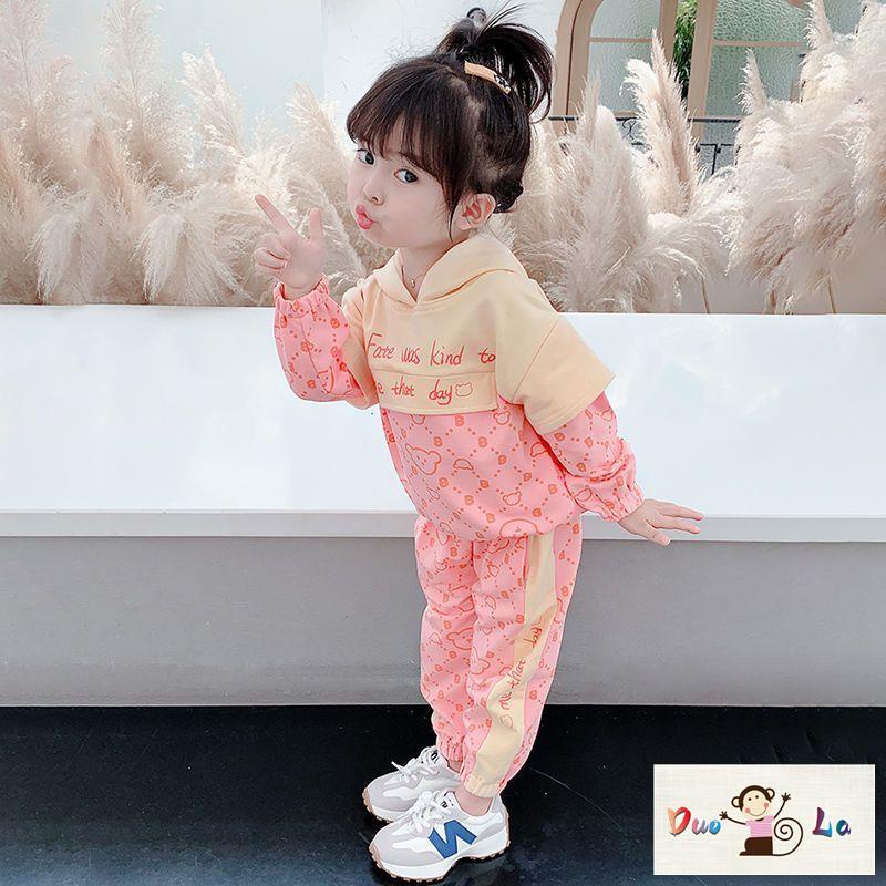 Doula ~ Bộ Đồ Thể Thao Hai Mảnh Có Mũ Trùm Phong Cách Phương Tây Thời Trang Xuân Thu Cho Bé Gái