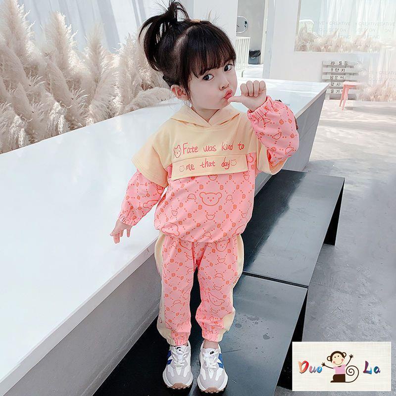 Doula ~ Bộ Đồ Thể Thao Hai Mảnh Có Mũ Trùm Phong Cách Phương Tây Thời Trang Xuân Thu Cho Bé Gái