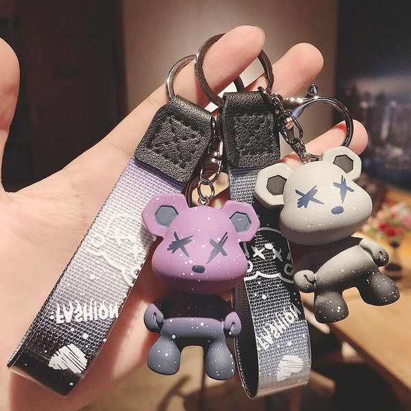 Móc khoá xe máy móc khoá cute Dễ thương phim hoạt hình bạo lực gấu chìa khóa đôi nam nữ cặp vợ chồng cá tính túi xách treo chuỗi chìa khóa xe sáng tạo quà tặng nhỏ