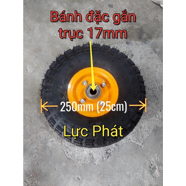 Bánh xe cao su đặc 250mm  có vòng bi gắn trục 17mm