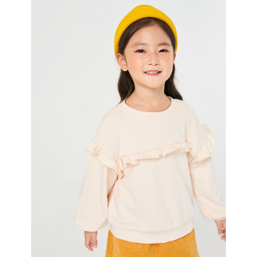 Áo nỉ bé gái CANIFA chất liệu cotton pha dài tay cổ tròn 1TW22W011