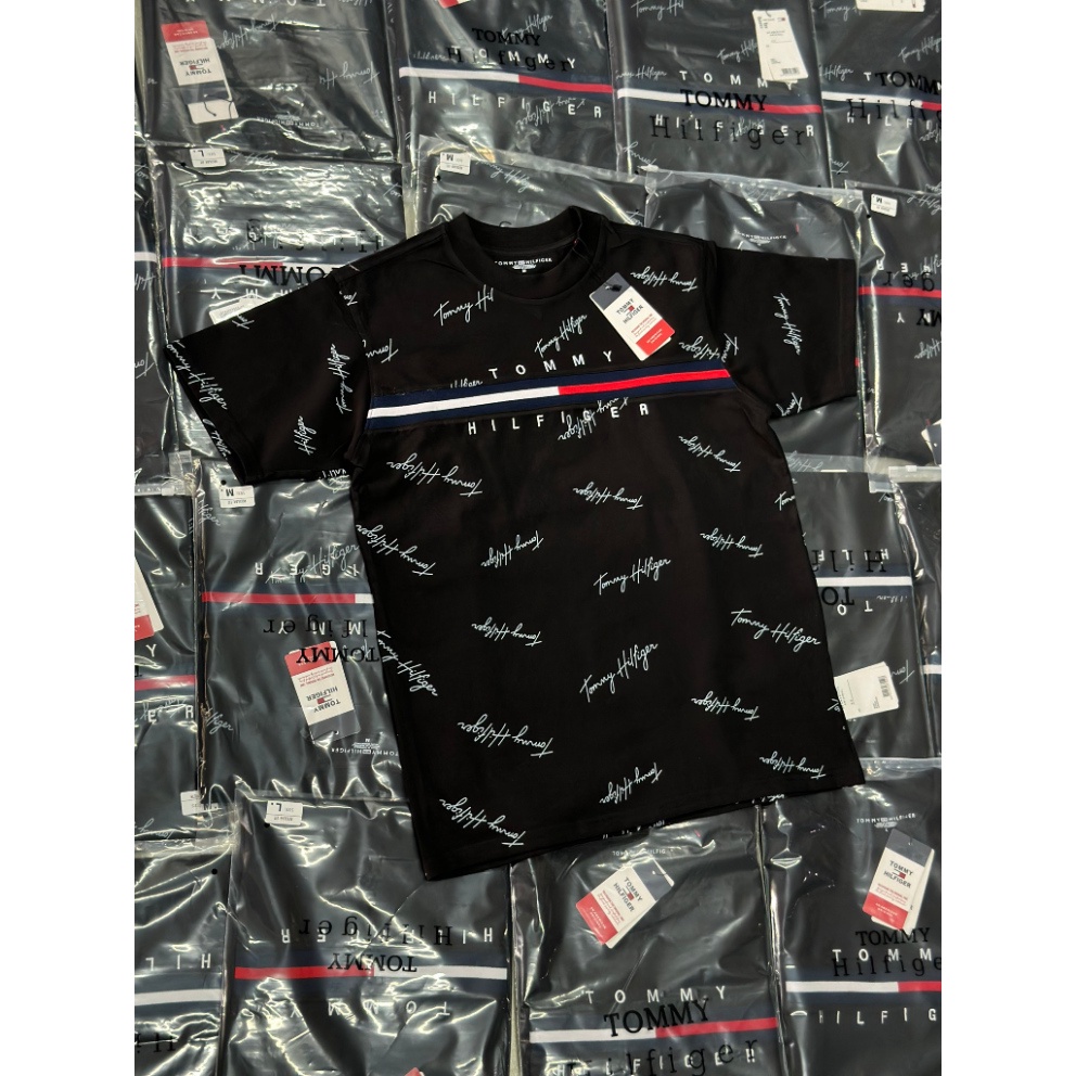 Áo Thun Tommy Hilfiger Logo Thêu Chữ Kí Unisex Cotton Cao Cấp, Áo Thun Nam Nữ Tay Lỡ