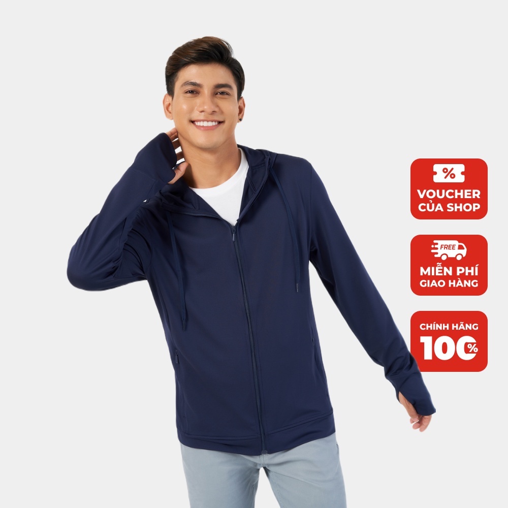 Áo khoác chống nắng nam CANIFA chất liệu lacoste polyester thoáng mát, có mũ, tay xẻ xỏ ngón, túi khoá 2 bên 8OT22S002