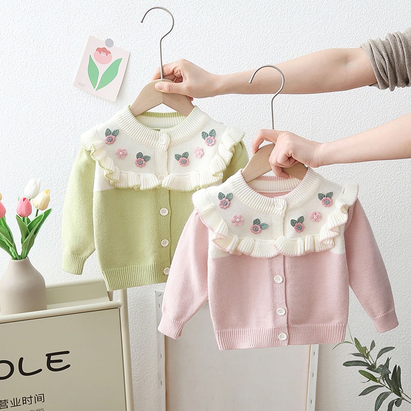 Áo Khoác Len cardigan Thêu Họa Tiết Dễ Thương 3 Màu Tùy Chọn Phong Cách Hàn Quốc Thời Trang Xuân Thu Cho Bé Gái