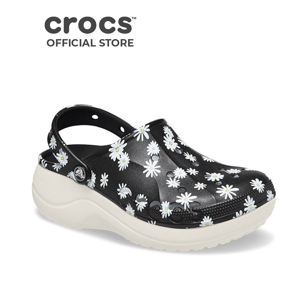 Giày Clog Nữ Crocs Baya Platform Printed - Black Daisy
