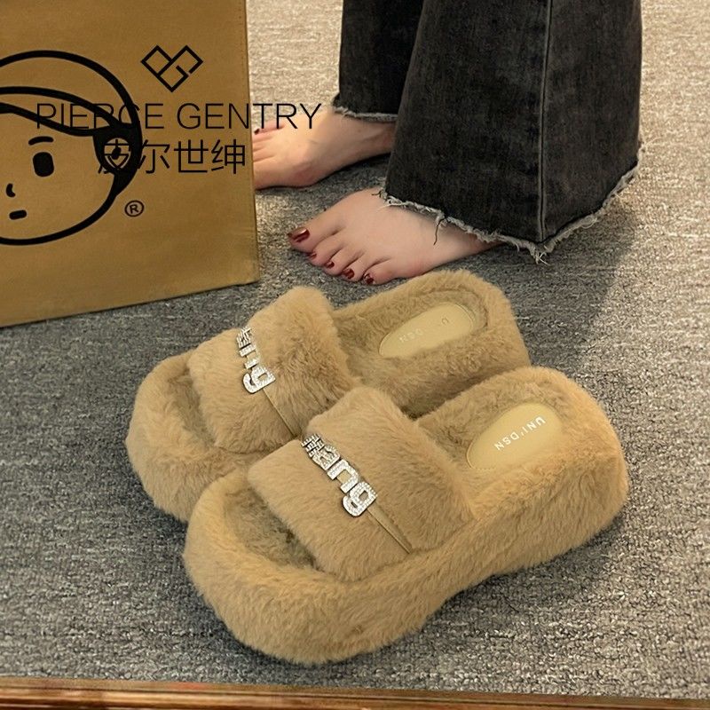 Dép Lông Xù Đế Dày Thời Trang Mùa Thu 2023 Mới Cho Nữ