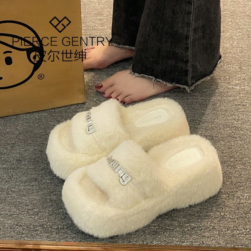 Dép Lông Xù Đế Dày Thời Trang Mùa Thu 2023 Mới Cho Nữ