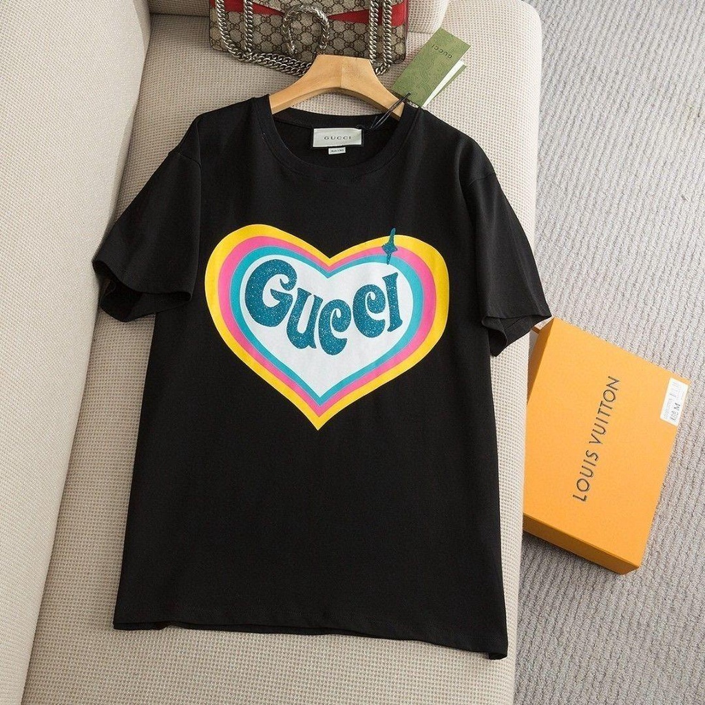 Gucci Áo Thun cotton Tay Ngắn Cổ Tròn In Hình Trái Tim Thời Trang Xuân Hè Cho Nam Và Nữ