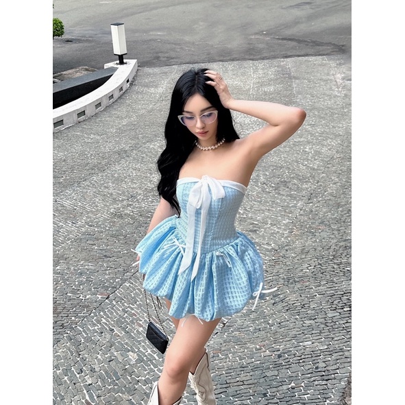 MINNIE SET - Set áo tùng bí đính nơ phối cùng quần short.