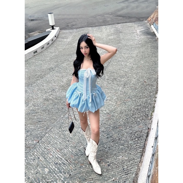 MINNIE SET - Set áo tùng bí đính nơ phối cùng quần short.