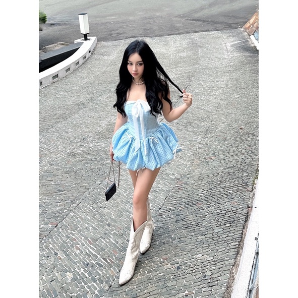 MINNIE SET - Set áo tùng bí đính nơ phối cùng quần short.